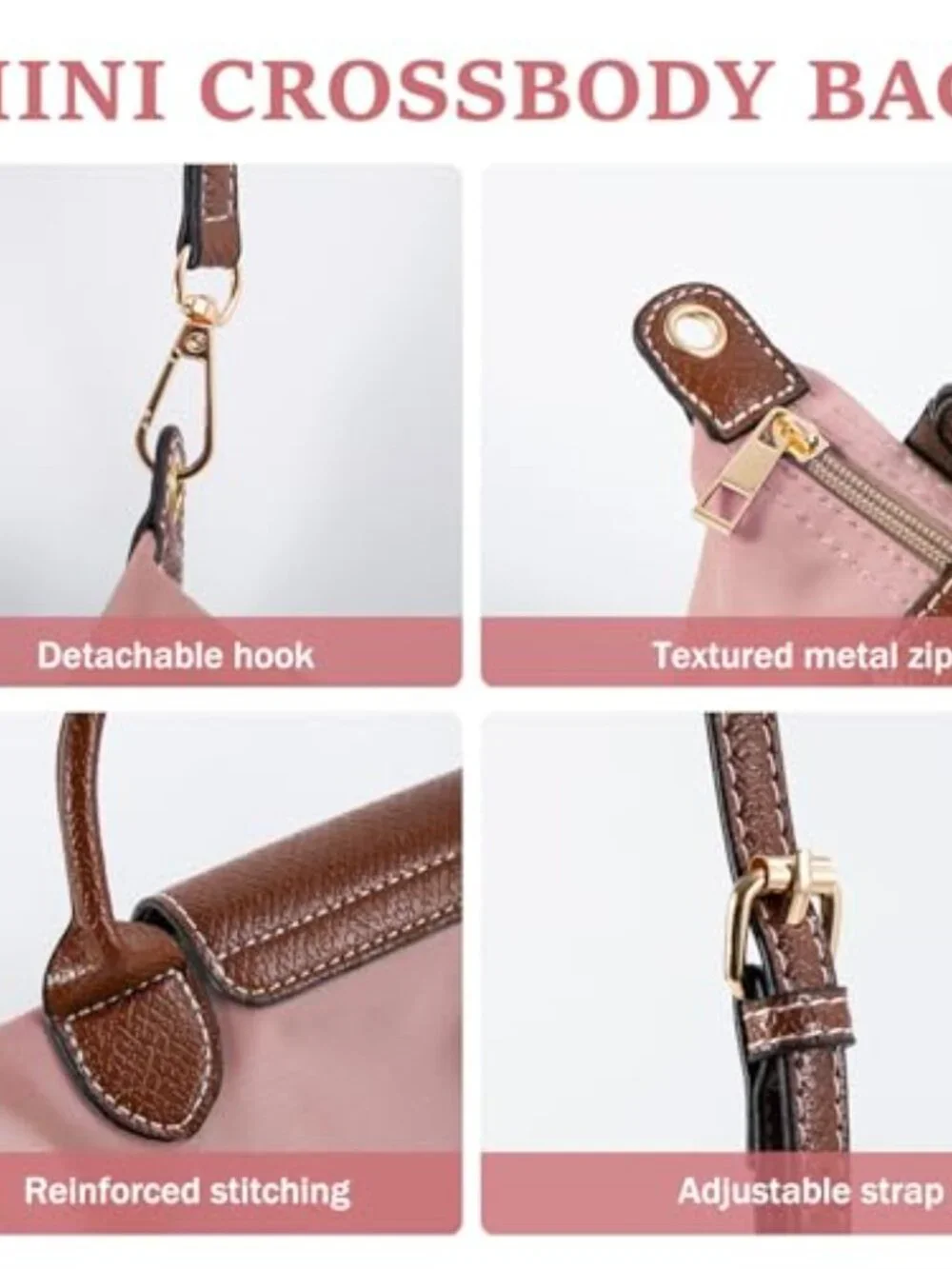 Mini Crossbody Bag for Women - Quilted Nylon PU Leather Handbag with Adjustable